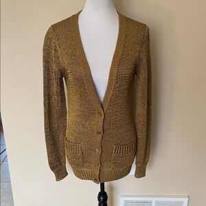 J. Crew Gold Metallic Open Knit Cardigan Sweater - Size M